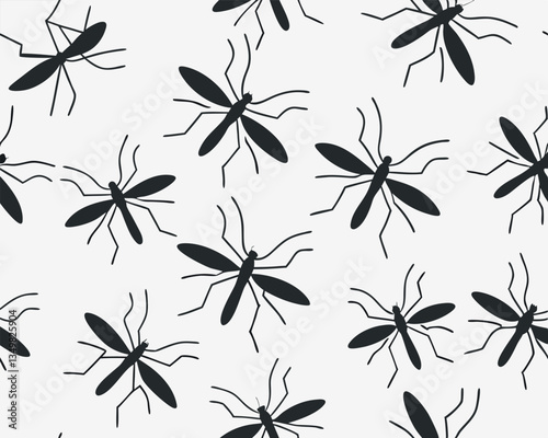 Simple Black and White Mosquito Silhouette Seamless Pattern Vector Design.