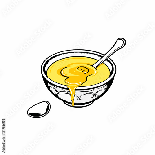 black outline vector of a bowl of dal tadka with a drizzle of ghee