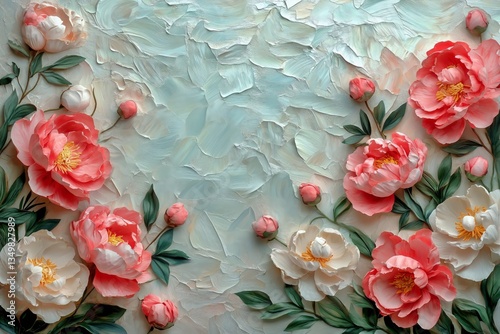 Vibrant Floral Artwork Featuring Peonies on a Textured Soft Background