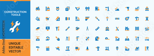 Construction Tools colorful icon set. Contains related to mechanic, tool, work, construction, house and more. Saw solid icon set. Conceptual pictogram and infographic.