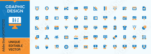 Graphic Design colorful solid icon. Pack of design, art, designer, paint, creativity and more. Minimal flat solid web icons set. Creative icon set. Editable stroke vector art.