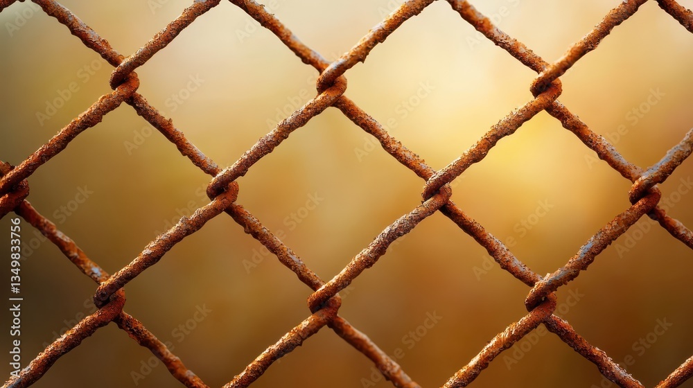 Closeup of weathered rusty fence texture, decay and industrial aesthetic in photography