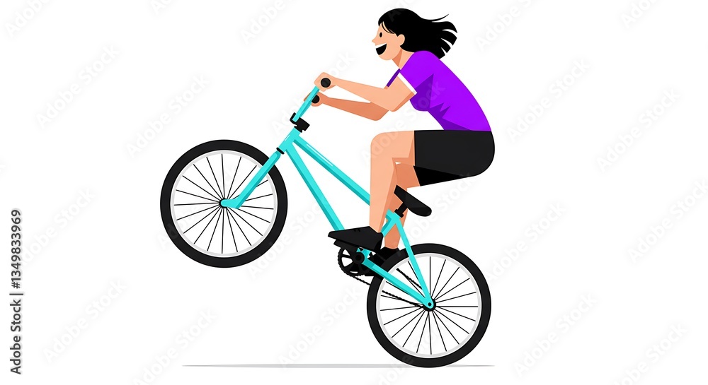 Obraz premium Woman Riding Bmx Bike Doing Wheelie Sport Lifestyle Concept