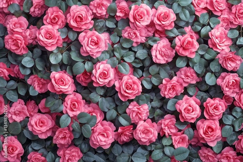 Pink Flowers Create a Vibrant Floral Display Against Lush Green Leaves in a G...