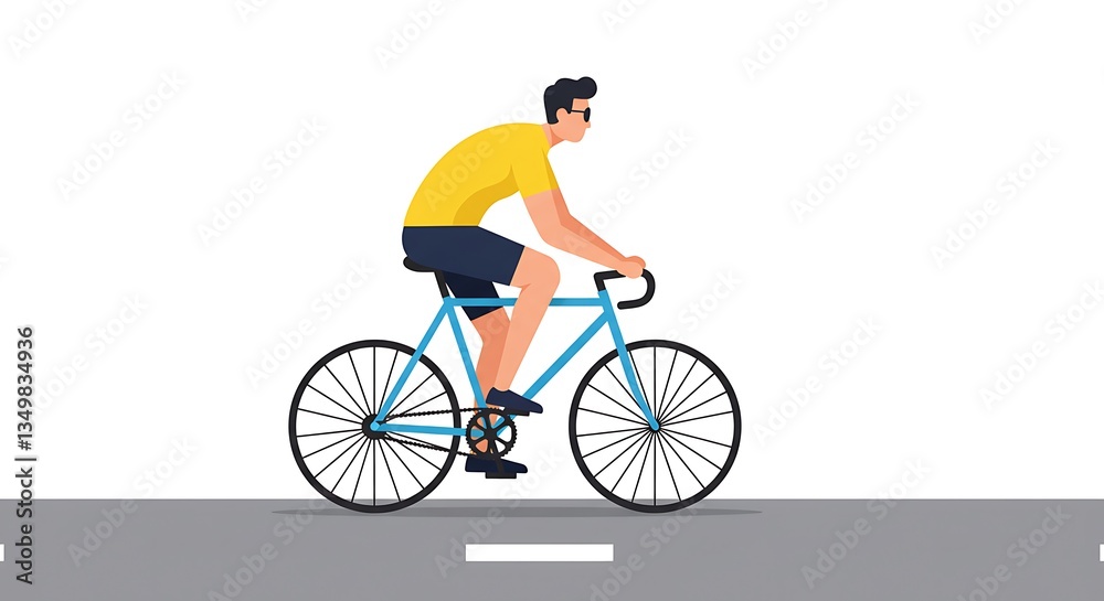 Fototapeta premium Man Cycling on Road Flat Vector Illustration for Sport and Exercise