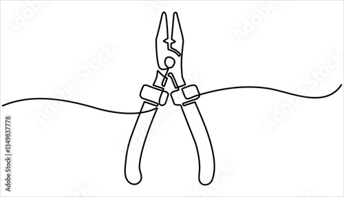 Pliers continuous one line drawing. Nippers line continuous drawing vector. line art, one continuous line, gardening Pruning Shears or Cutters Single Line Drawing.

