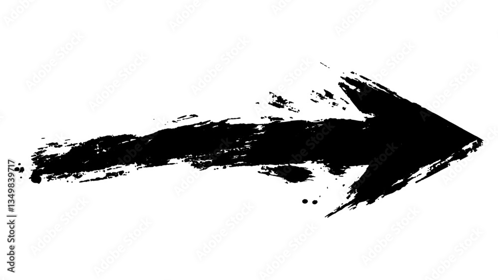 Obraz premium Abstract black grunge arrow on white background. Black arrow marker isolated with a hand-drawn effect on a white background. 