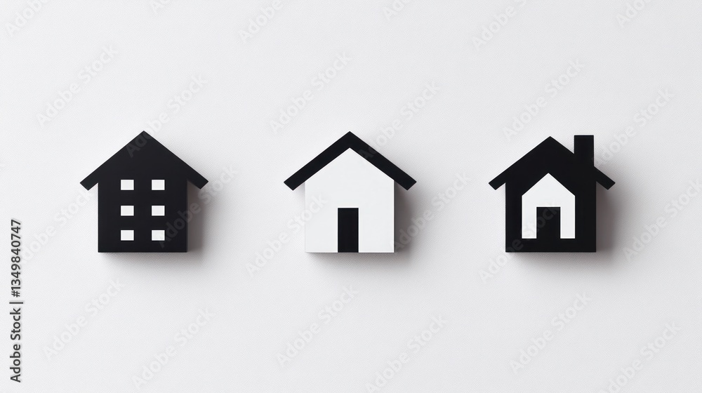 Three house icons on white background; housing choices
