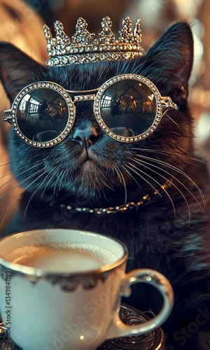 cat with cup of coffee