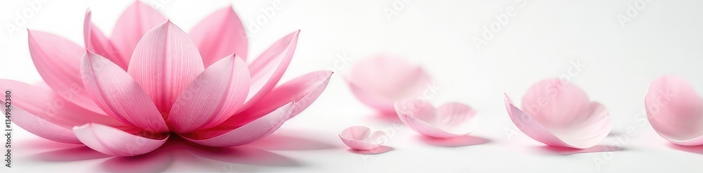 Delicate flower petals unfolding on a crisp white background, bloom, nature Delicate flower petals unfolding on a crisp white background, bloom, nature