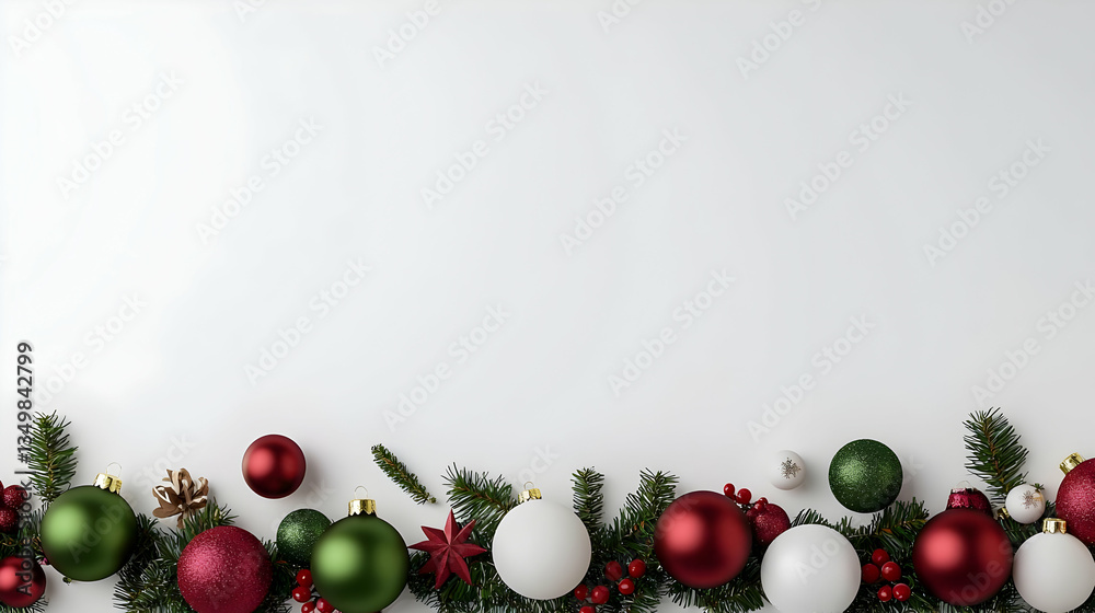 Christmas Ornaments Arrangement On White Background