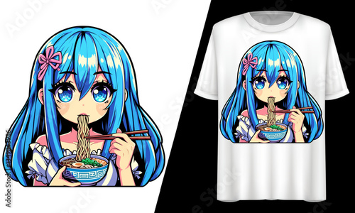 Cute Anime Ramen Girl Kawaii Japanese Food Art.