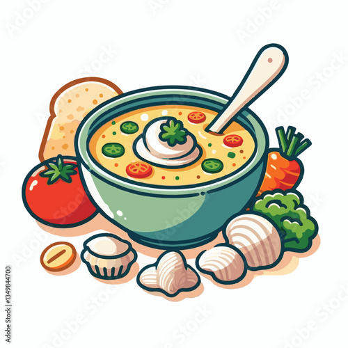 food, dinner, chowder, delicious, clam, bowl, soup, meal, lunch, seafood, gourmet, healthy, potato, creamy, cream, fresh, shellfish, white, cuisine, dish, parsley, bread, spoon, milk, hot, background,