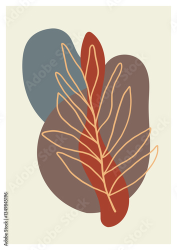 Abstract background design featuring organic shapes and botanical elements in earth tones and pastels for artistic applications