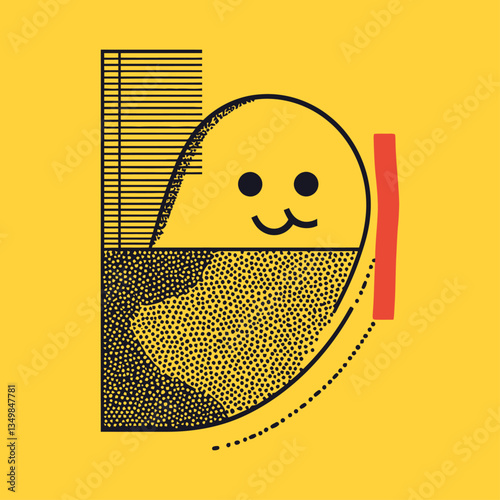 Whimsical Character in Playful Design on Yellow Background