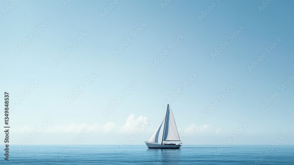Obraz premium minimalist illustration of solitary sailing ship with modern flat design on expansive ocean vessel sails catching gentle