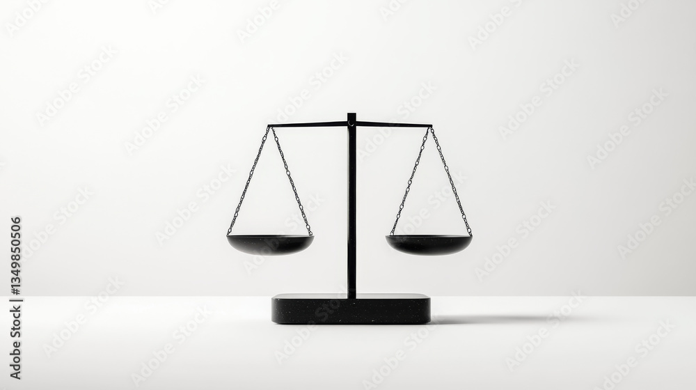 A pair of black balancing scales sits on a plain surface, symbolizing fairness and justice. The minimalist design emphasizes the importance of balance in legal and ethical discussions A pair of black balancing scales sits on a plain surface, symbolizing fairness and justice. The minimalist design emphasizes the importance of balance in legal and ethical discussions