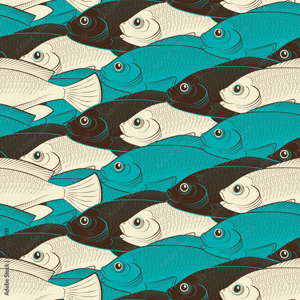 Seamless abstract pattern of colorful fishes -vector eps8