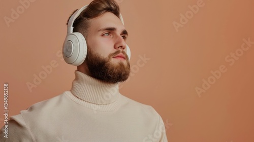 Man with Headphones Listening to Music