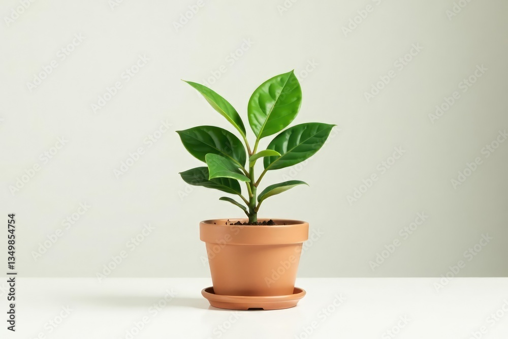 Fototapeta premium Single plant in a pot, isolated on a white background , environment, organic, potted plant