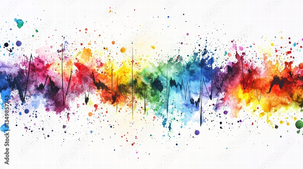 Fototapeta premium Colorful Watercolor Abstract: A vibrant and energetic watercolor abstract design, where an array of bold hues burst and blend creating dynamic splashes and lines.