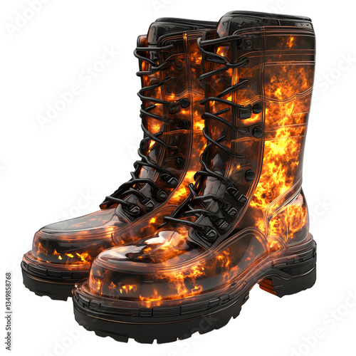 Flame fire boots blazing hot isolated on transparent background