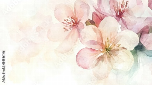 Blossom Bloom: Delicate, pastel-hued blossoms, in a display of soft light, evoke a sense of freshness, spring, and natural beauty, in this floral illustration of a flower's delicate petals.