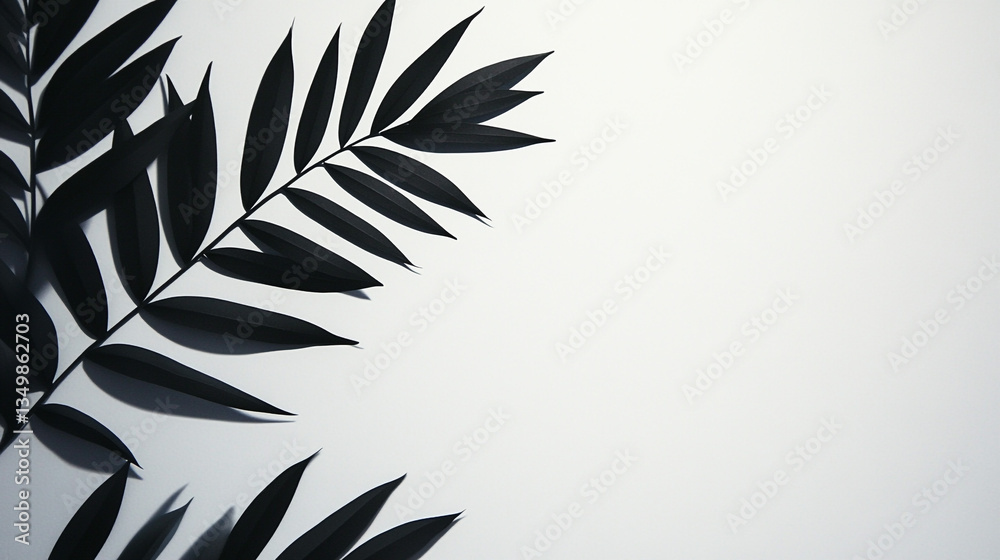 Naklejka premium Black tropical leaves shadow on white background