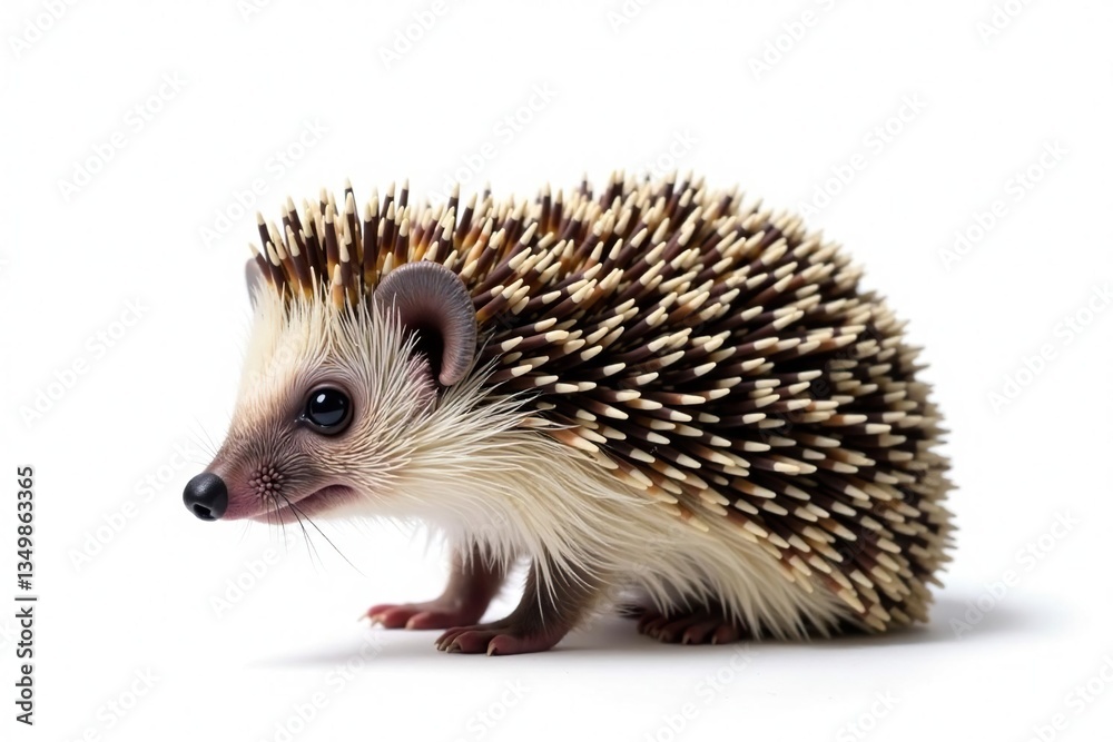A solitary hedgehog, uncurled, on seamless white backdrop Details visible , adorable, sleep A solitary hedgehog, uncurled, on seamless white backdrop Details visible , adorable, sleep