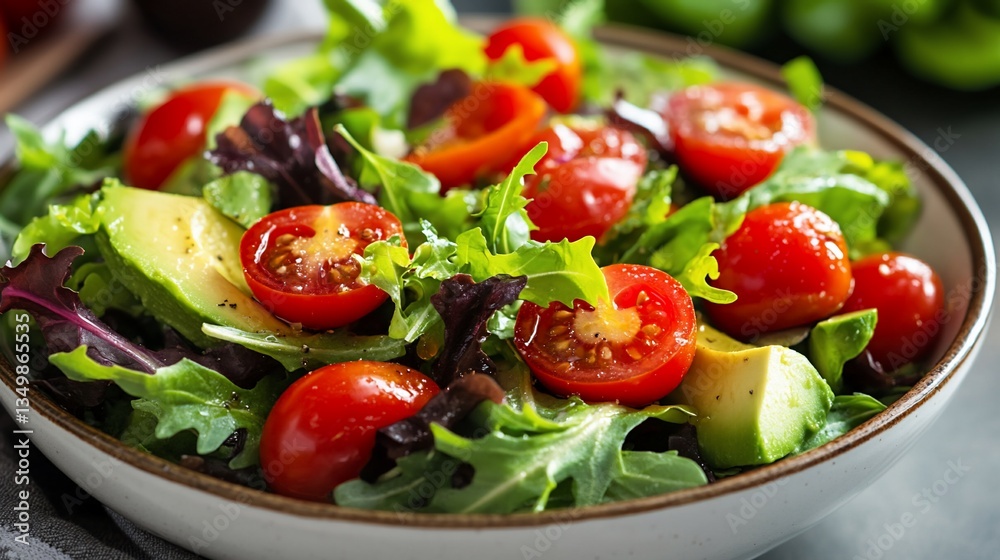 Fresh salad with avocado, cherry tomatoes, and greens Fresh salad with avocado, cherry tomatoes, and greens
