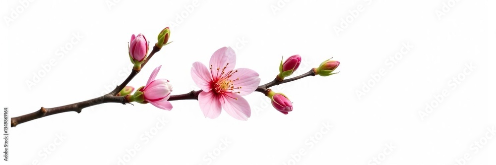 Single branch with buds or flowers on a branch on white background, flower, leafy, nature Single branch with buds or flowers on a branch on white background, flower, leafy, nature