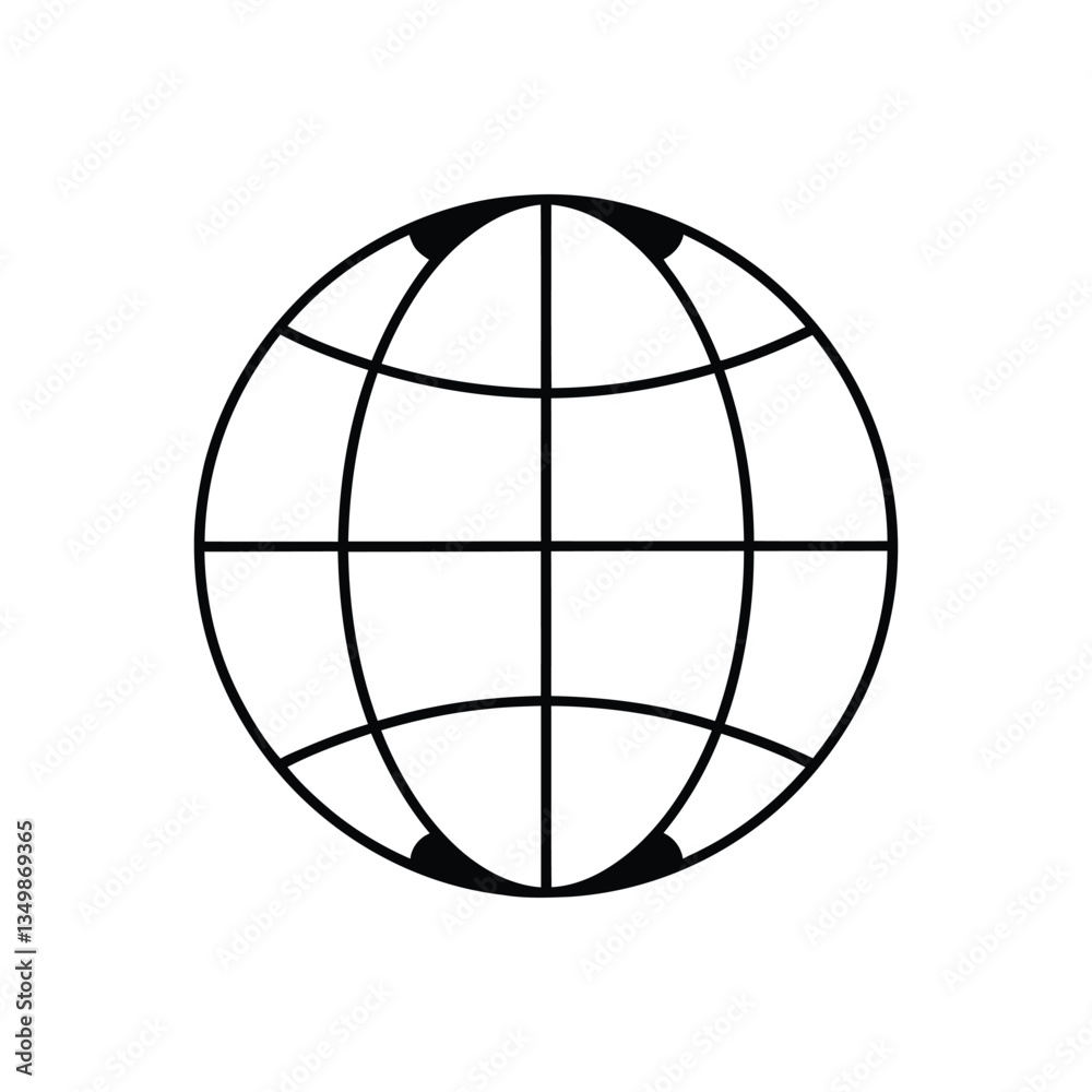 Black and White Globe Icon for Global Connectivity and Internet Symbol, Globe Icon, Internet Icon, vector Black and White Globe Icon for Global Connectivity and Internet Symbol, Globe Icon, Internet Icon, vector