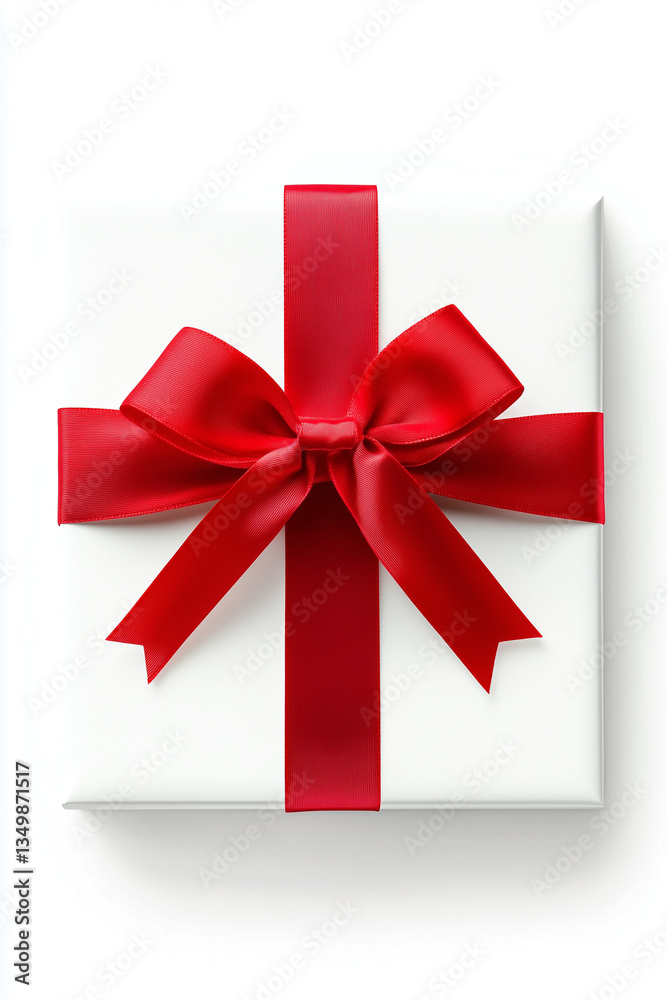 Gift box with red ribbon and bow isolated on white Gift box with red ribbon and bow isolated on white