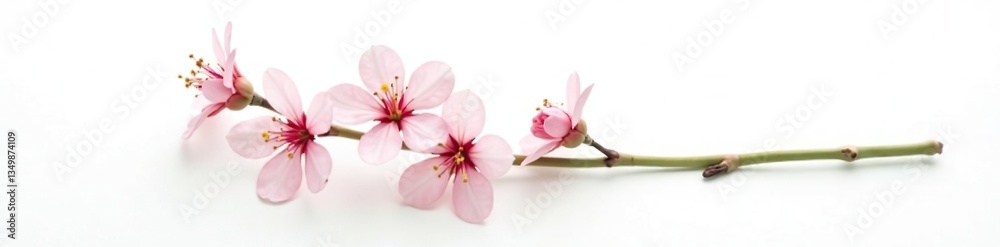 Single stem with small flowers on white background, flower arrangement, blossoms, natural colors Single stem with small flowers on white background, flower arrangement, blossoms, natural colors