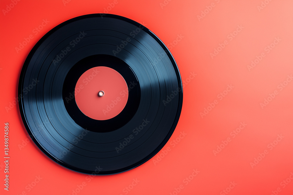 Fototapeta premium Vintage vinyl record isolated on a coral red background