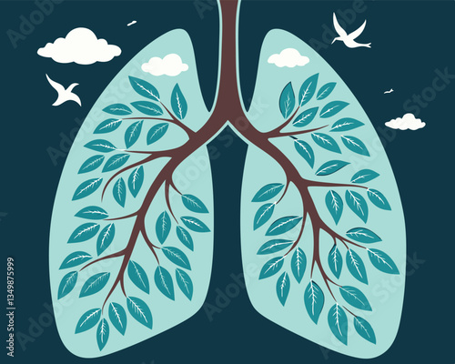 Healthy lungs illustrated with tree branches and green leaves symbolizing clean breathing. 