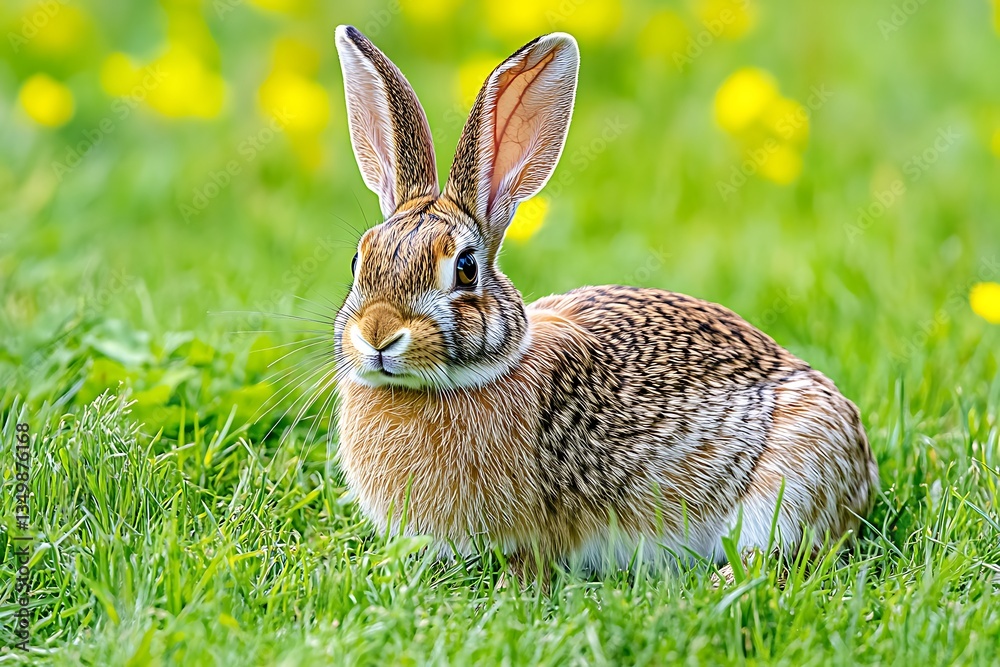 Fototapeta premium Adorable Brown Rabbit in a Lush Green Meadow
