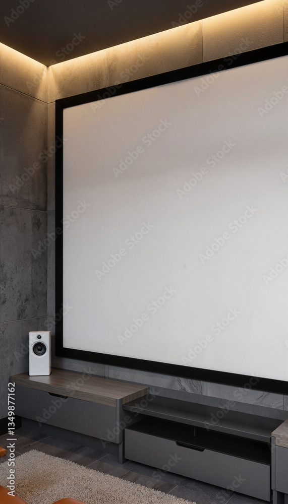 Fototapeta premium Large retractable projection screen in modern home theater, immersive viewing