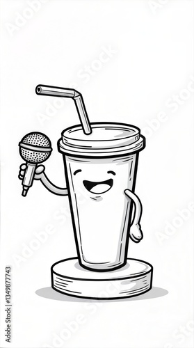Coloring Book: Singing Cup with Microphone Awaits Your Colors!
