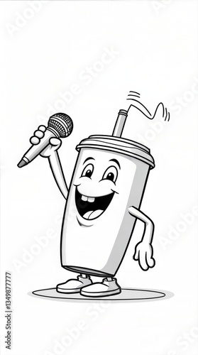 Coloring Book: Singing Cup with Microphone Awaits Your Colors!