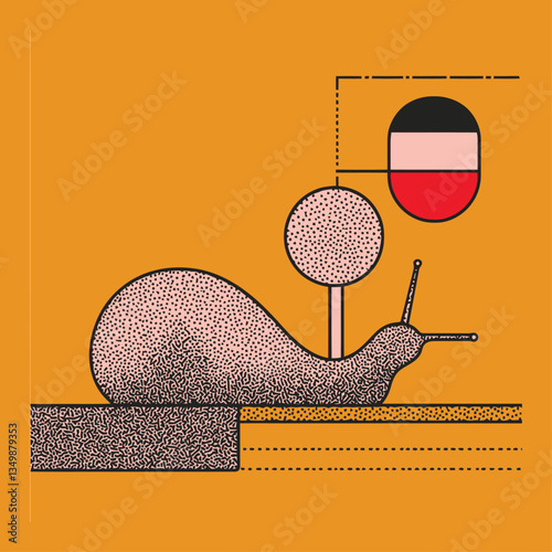 Abstract Composition Featuring Stylized Snail on Orange Background
