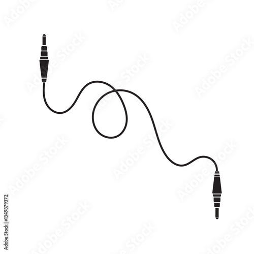 Audio jack 3.5 mm in black color.  3.5 mm stereo audio extension cable isolated on white background. AUX Male to Male plug audio cable. headphone extension cable. Vector illustration.
