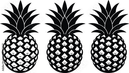pineapple fruit silhouette vector set