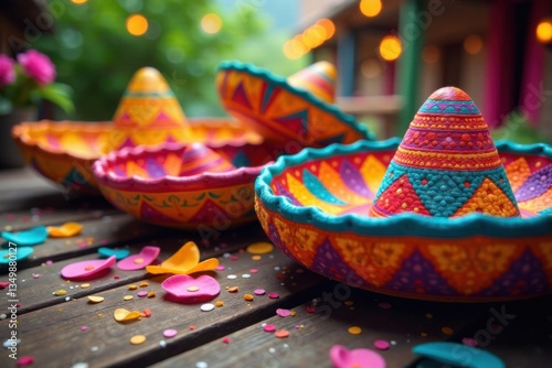Colorful fiesta scene with vibrant sombreros and maracas , ranchero, tortillas