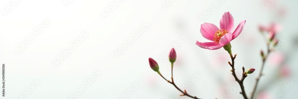 Fototapeta premium A single stem of a flowering plant in white space, branches, botanicals, plant life