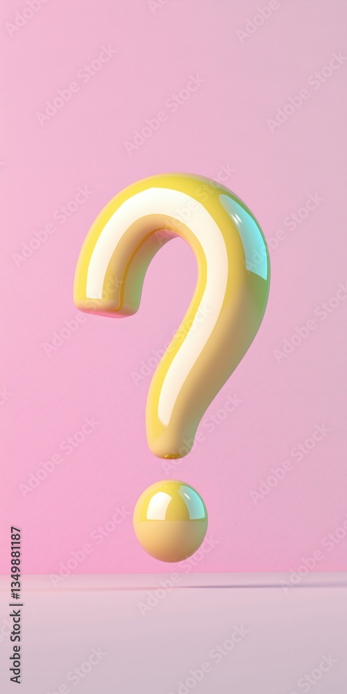 A yellow question mark is floating in the air above a pink background. Concept of curiosity and wonder, as the question mark seems to be floating in mid-air A yellow question mark is floating in the air above a pink background. Concept of curiosity and wonder, as the question mark seems to be floating in mid-air