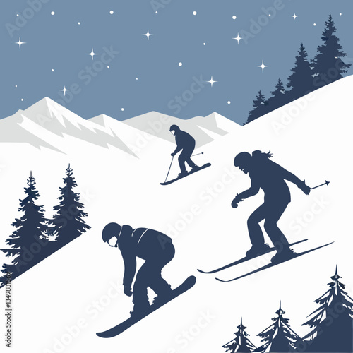 Winter sports silhouettes
