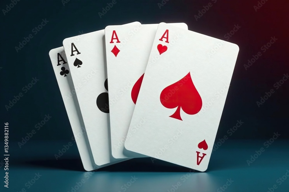 Obraz premium Four aces displayed in a strategic, symmetrical formation , poker, ace, black