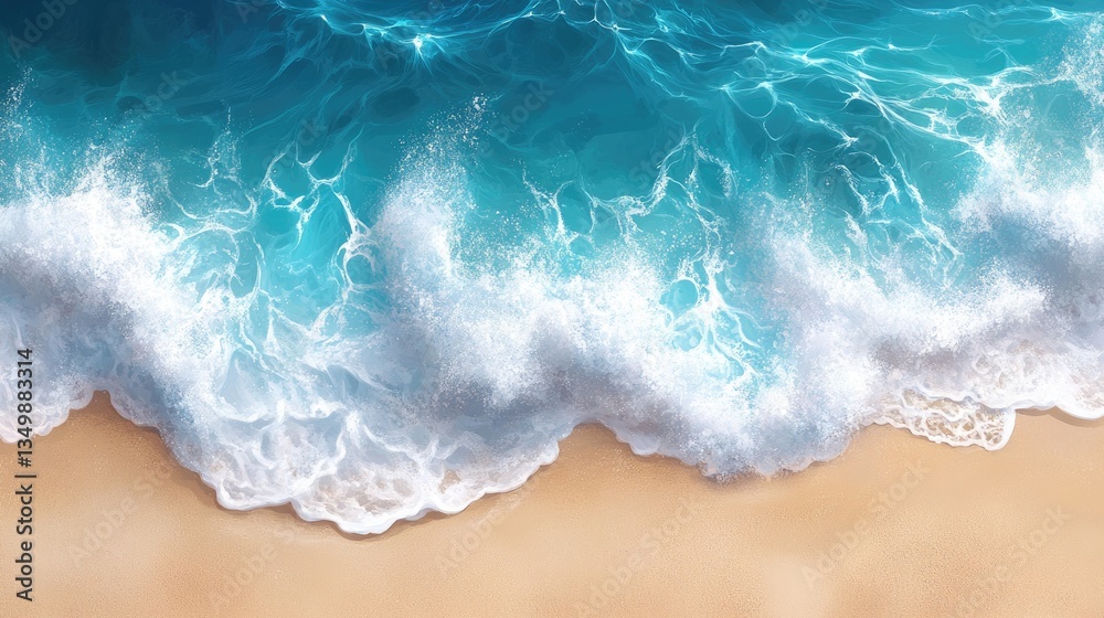 Obraz premium Aerial view of foamy beach waves