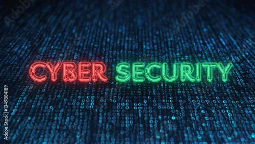 Cyber security text on binary code background 